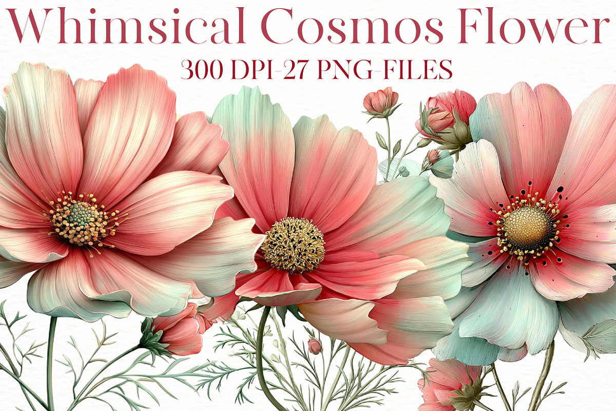 Whimsical Cosmos Flower Clipart, an Illustration by Designworld (Photo 1 of 8)