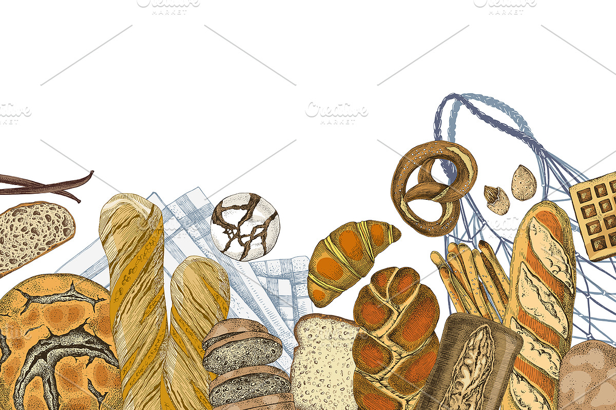 Local bakery. Types of bread., a Food Illustration by handsketched (Photo 14 of 15)