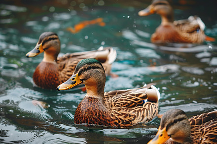 Group of ducks swimming into the pond, an Animal Photo by AlyaAnd