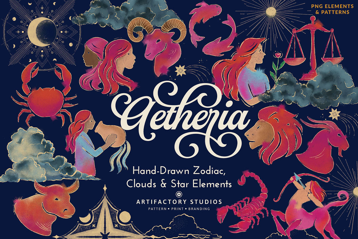 Aetheria: Hand-Drawn Zodiac Suite, a Decorative Illustration by Artifactory Studios (Photo 1 of 7)