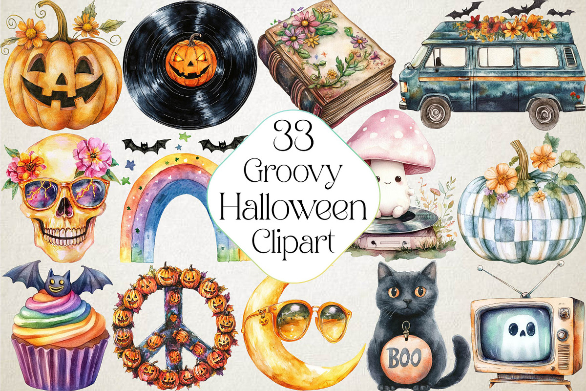 Groovy Halloween Clipart, an Illustration by DreamPrint404 (Photo 1 of 5)