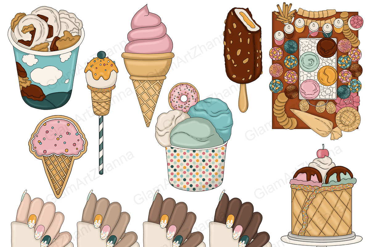 Ice Cream Clipart, a Food Illustration by GlamArtZhanna (Photo 2 of 5)