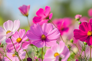 Beautiful spring pink cosmea flowers, a Nature Photo by MistyDay