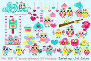 Owl My Heart Digital Clipart, a Seasonal Illustration by Cozy Cat Design (Thumbnail 1 of 6)