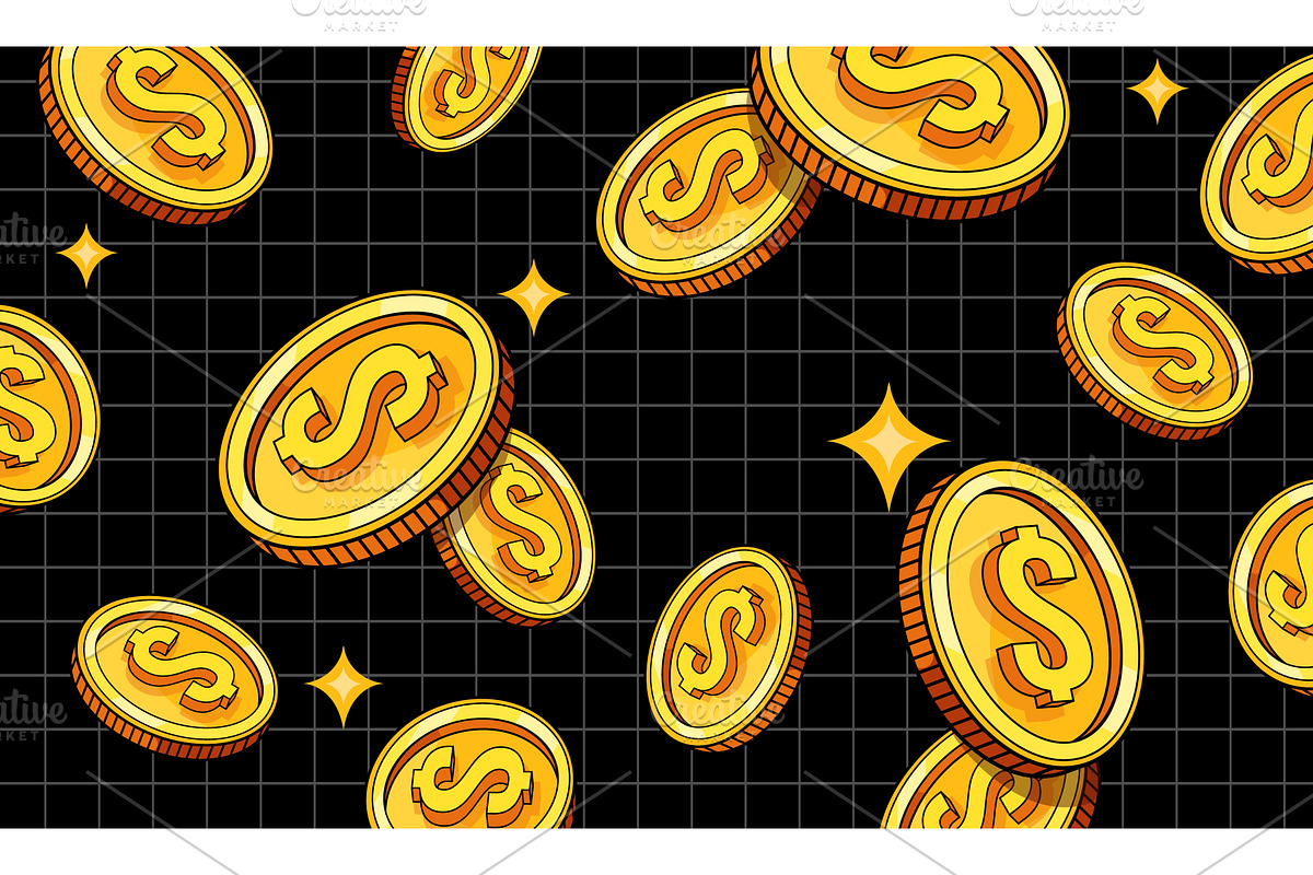 Y2k coins. Falling dollar gold coin, a Finance Illustration by Stock-Smart-Start