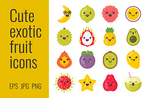 Cute exotic fruit icons