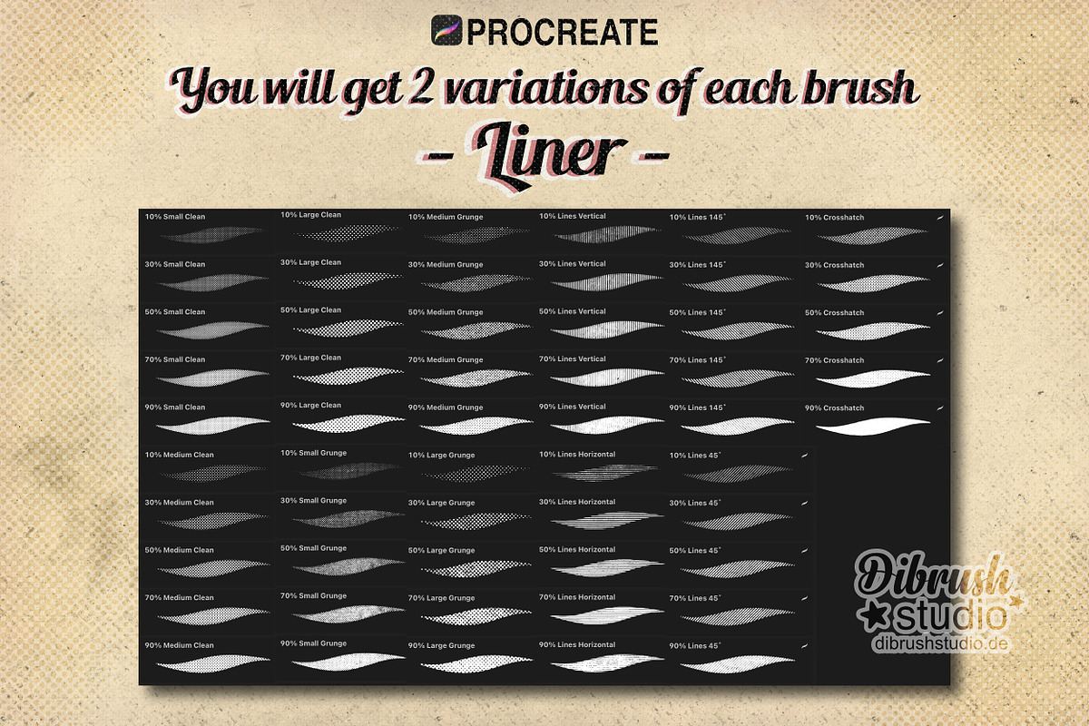 Procreate Vintage Halftones Brushes, a Brush Add-On by DiBrush Studio (Photo 7 of 7)