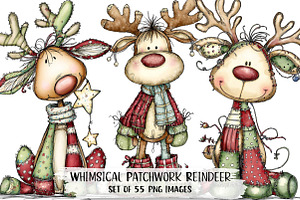 Whimsical Patchwork Reindeer Clipart, an Illustration by DreamPrint404