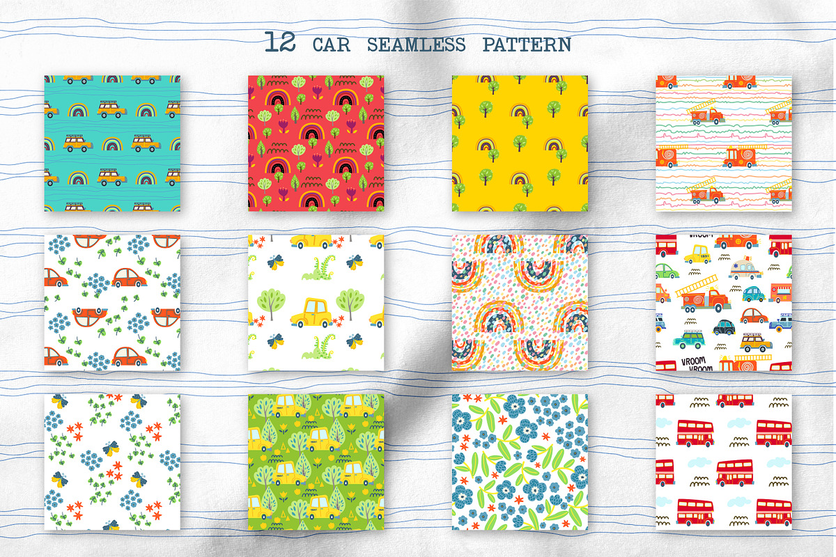 Kids set cute cars., a Pattern Graphic by KundolaArt (Photo 2 of 11)