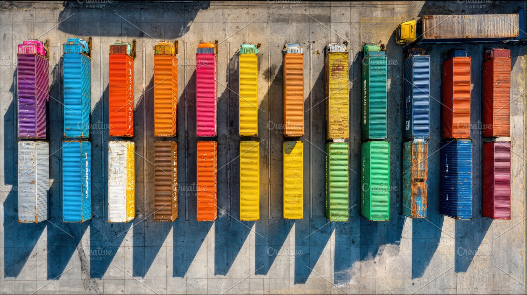 Colorful containers in yard, a Photo by Beautiful things