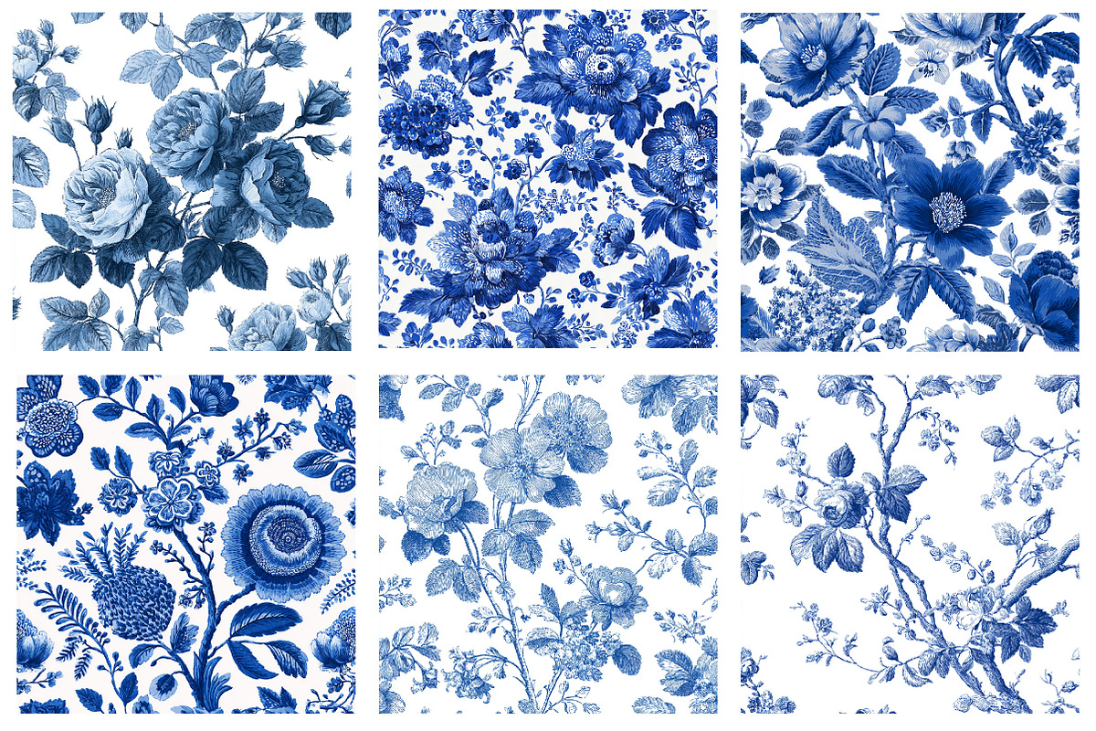 Blue French Toile Floral Pattern, a Pattern Graphic by DreamArtGraphic (Photo 4 of 5)
