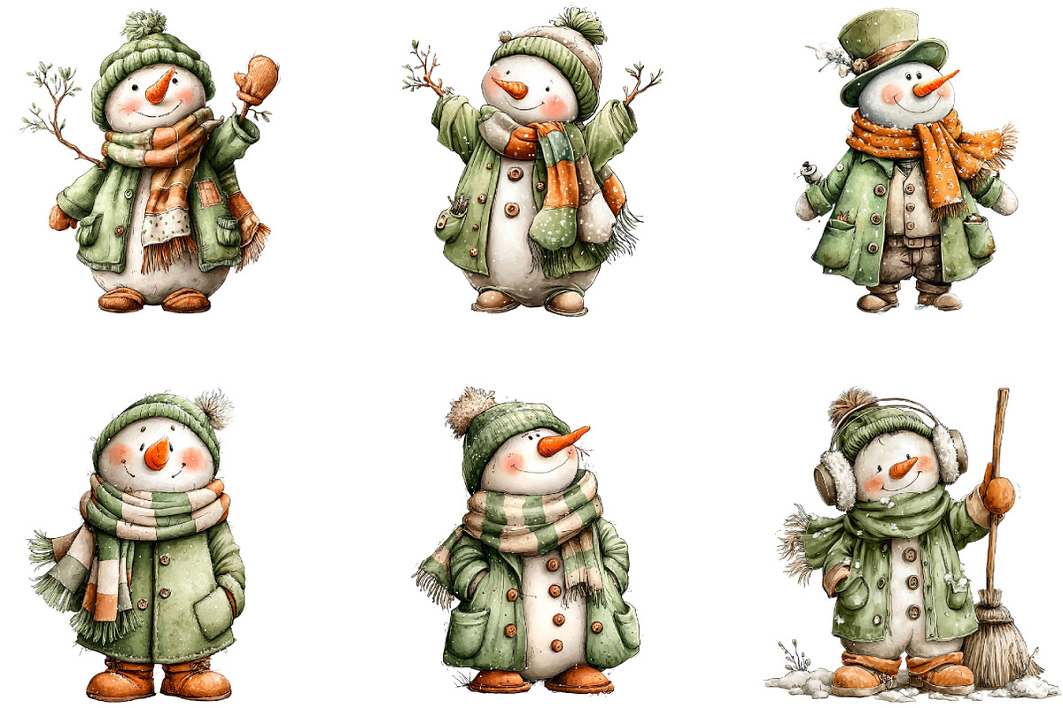 Watercolor Winter Snowman Clipart, an Illustration by CraftArtStudio (Photo 3 of 6)