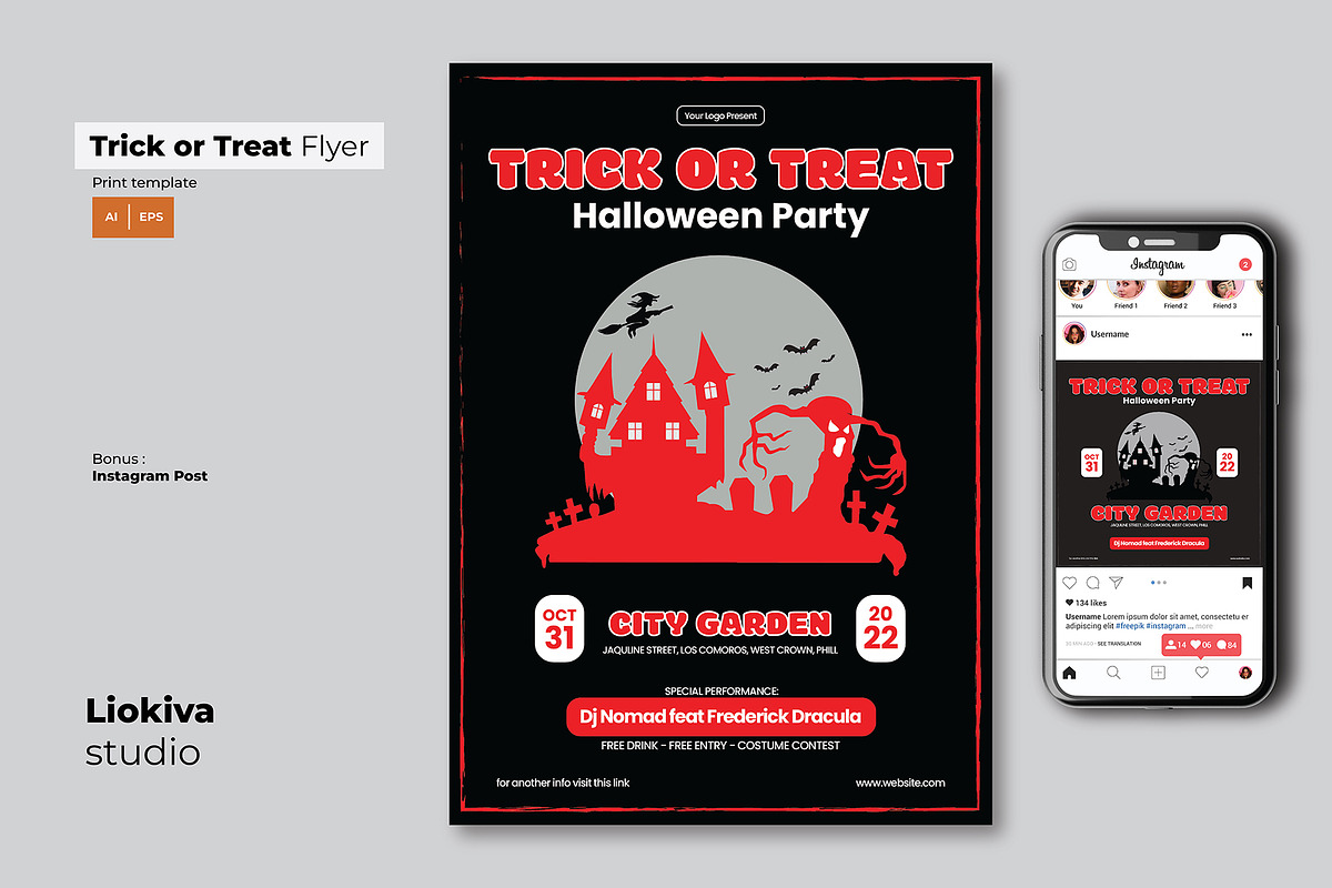 Trick Or Treat Halloween Flyers, a Flyer Template by LIOKIVA Studio