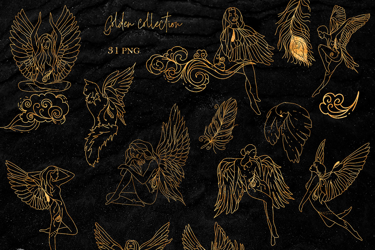 CELESTIAL ANGELS.LINE ART COLLECTION, an Animal Illustration by ArtOLB (Photo 3 of 12)