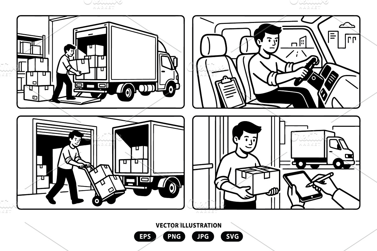 Man is delivering a package by truck, a Person Illustration by Vectorlina (Photo 3 of 3)