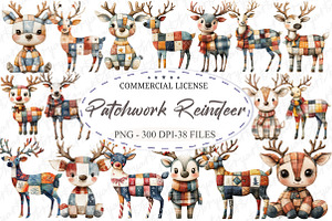 Whimsical Patchwork Reindeer Clipart, an Illustration by designcity5