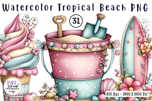 Watercolor Tropical Beach PNG, an Animal Illustration by CreationArt