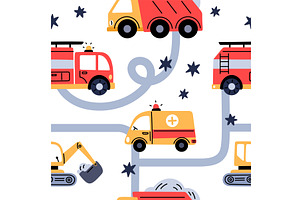 Transport toys seamless pattern, a Transportation Illustration by YummyBuum