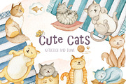 Cute cats. Watercolor set, an Object Graphic by JuliaBadeeva (Thumbnail 1 of 5)