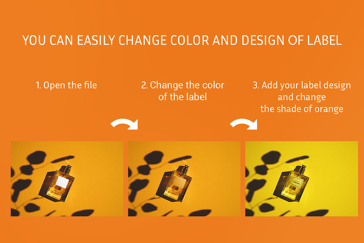 Perfume bottle mockup Orange mood, an Advertising Mockup by ShooShooShop (Photo 3 of 3)