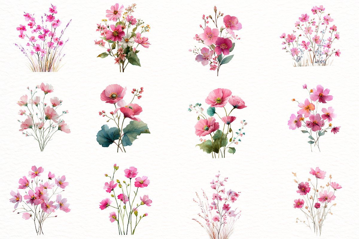 Pink Wildflowers Clipart, an Illustration by Designworld (Photo 4 of 6)