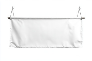 Blank white banner hanging on wooden, a Beauty & Fashion Photo by Pixeness Studio