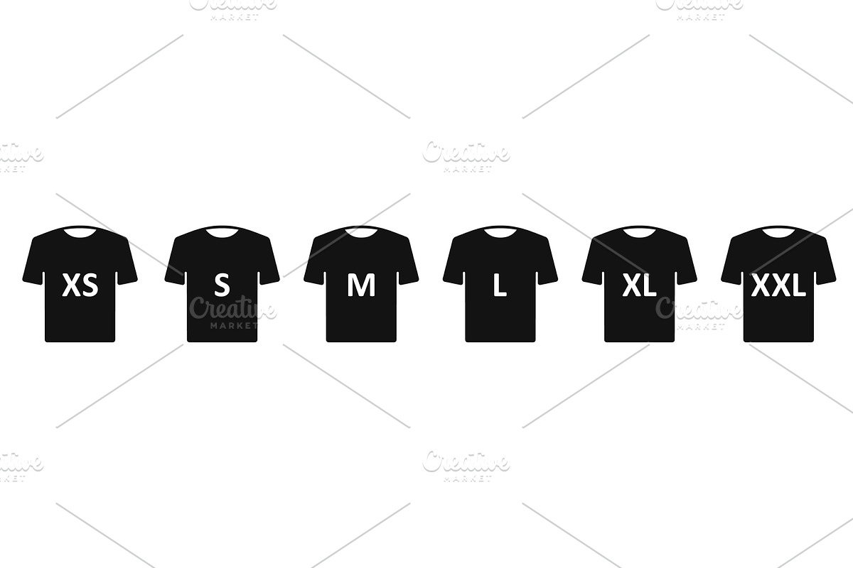 T-shirt Size Silhouette Icon Set, an Object Illustration by Vector Creator
