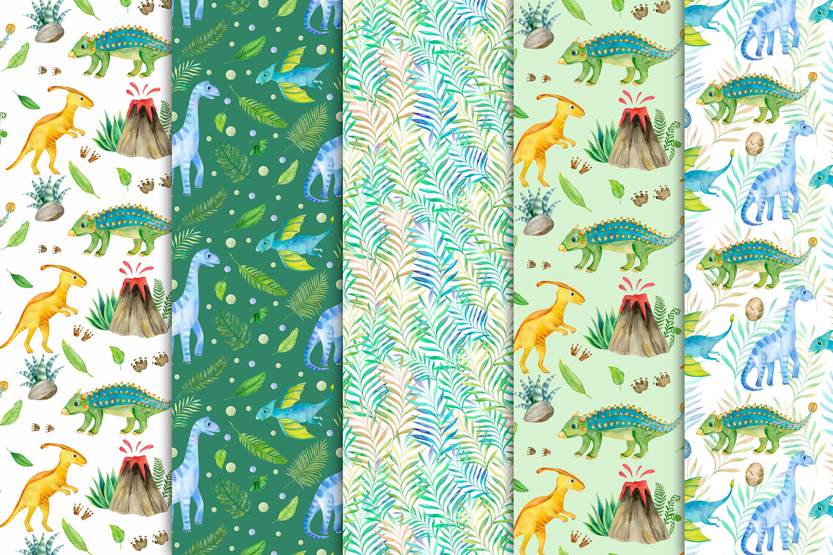 Watercolor cute dinosaurs set, an Animal Illustration by svetodesign (Photo 6 of 8)