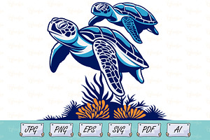 Underwater Coral and Sea Turtle SVG, an Animal Illustration by Ghagra