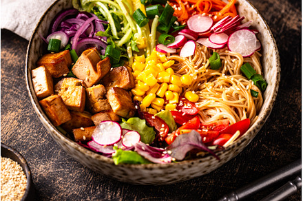 Vegan healthy poke bowl with tofu