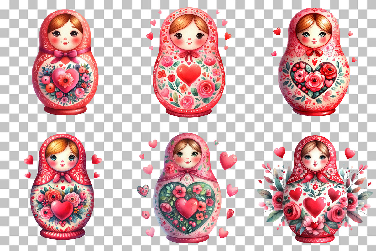 Valentine's Matryoshka Doll Clipart, an Illustration by DreamCafeArt (Photo 3 of 6)