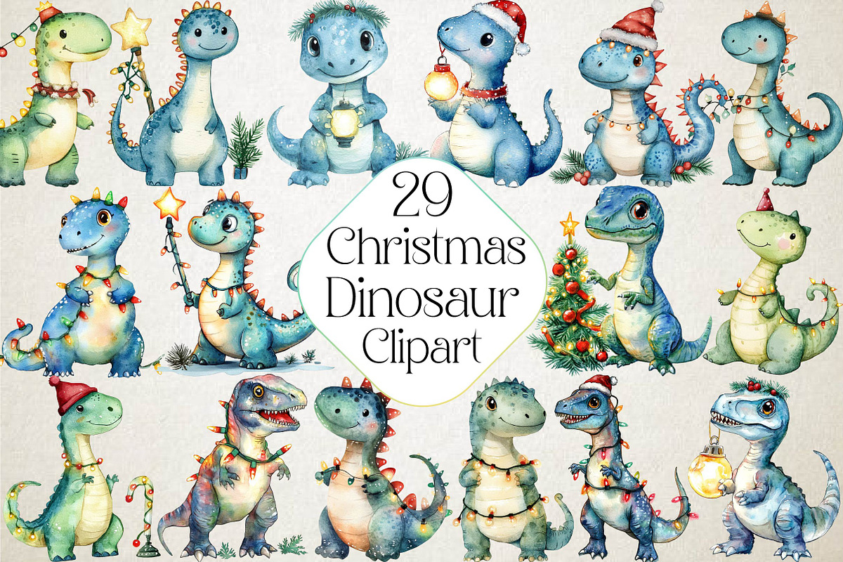 Christmas Funny Dinosaur Clipart Bun, an Illustration by DreamPrint404 (Photo 1 of 6)