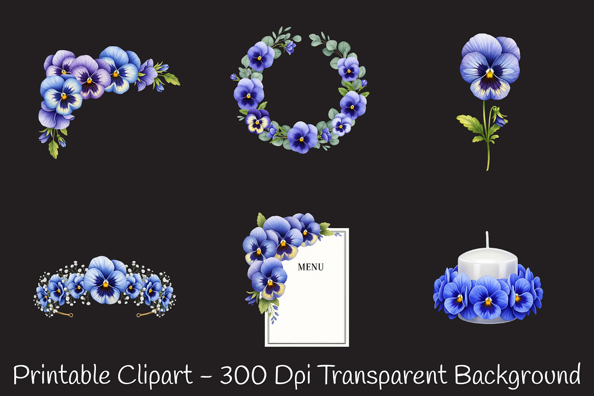 Blue Pansy Wedding Flower Clipart, an Illustration by RobertsArt (Photo 5 of 7)