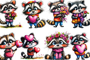 Whimsical Valentine Raccoon Clipart, an Illustration by Designking (Thumbnail 3 of 5)