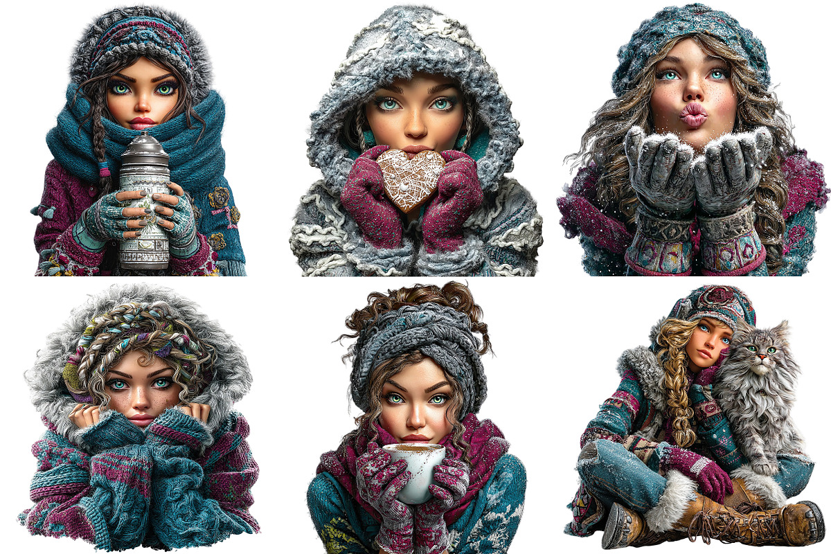 Cosy Winter girl Clipart Bundle, an Illustration by Craft Nest (Photo 3 of 10)