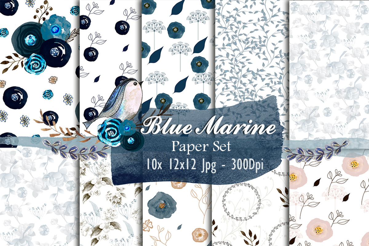 Watercolor Paper Set - Blue Marine, a Pattern Graphic by Li Zamperini (Photo 1 of 3)