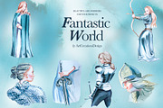 Watercolor Fantastic World Clipart, a Person Illustration by ArtCreationsDesign (Thumbnail 10 of 23)