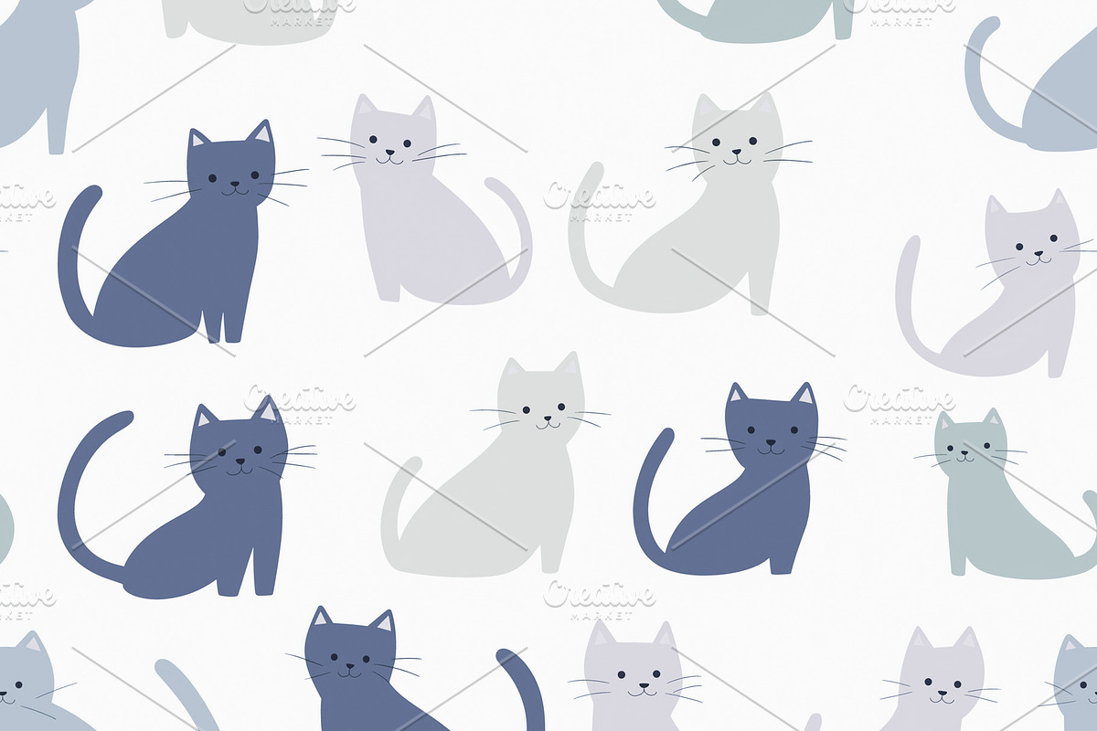 Seamless pattern of cute cartoon cats sitting on a white backgro, a Pattern Graphic by Studio ANNA
