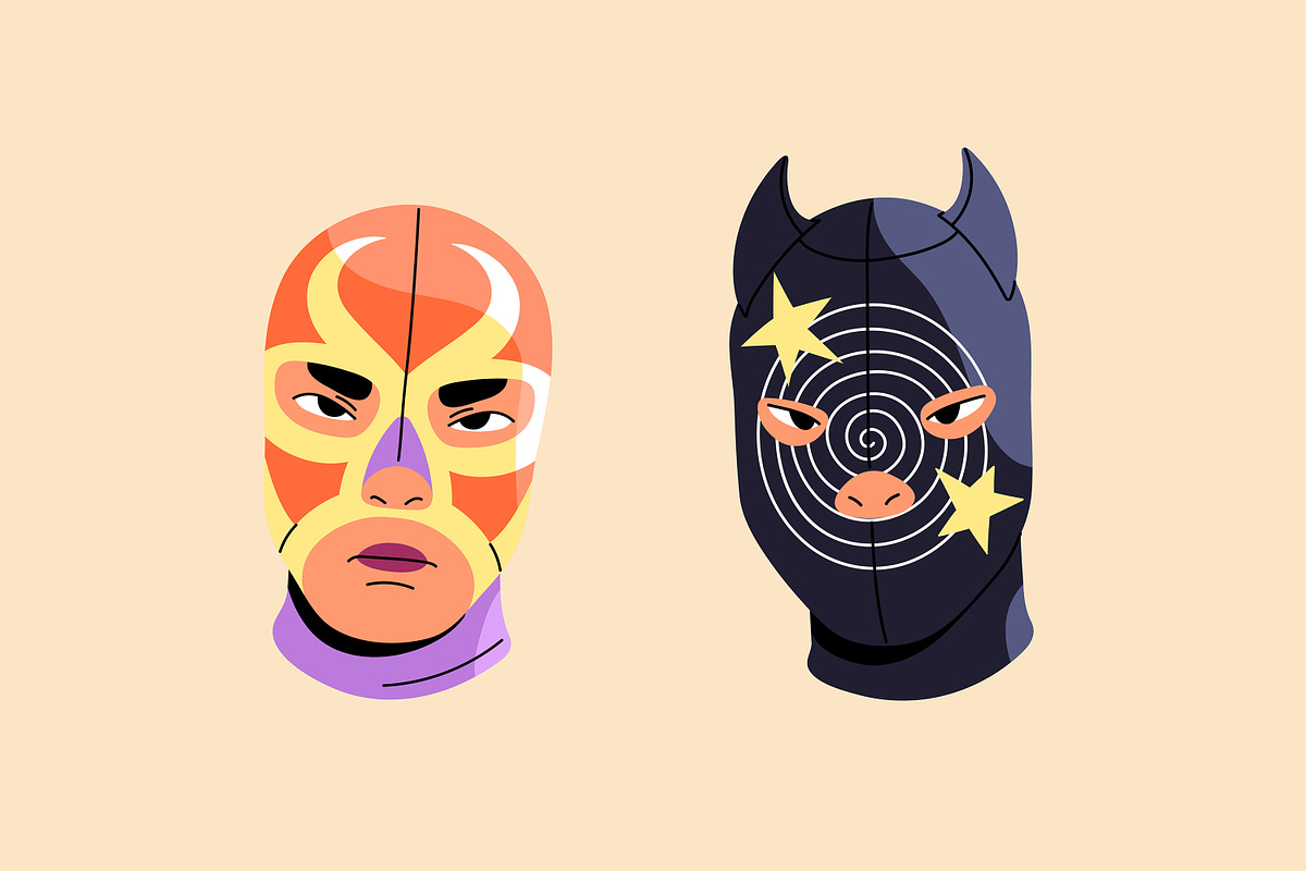 Mexican lucha libre wrestlers set, a Person Illustration by PaperTrident (Photo 3 of 6)