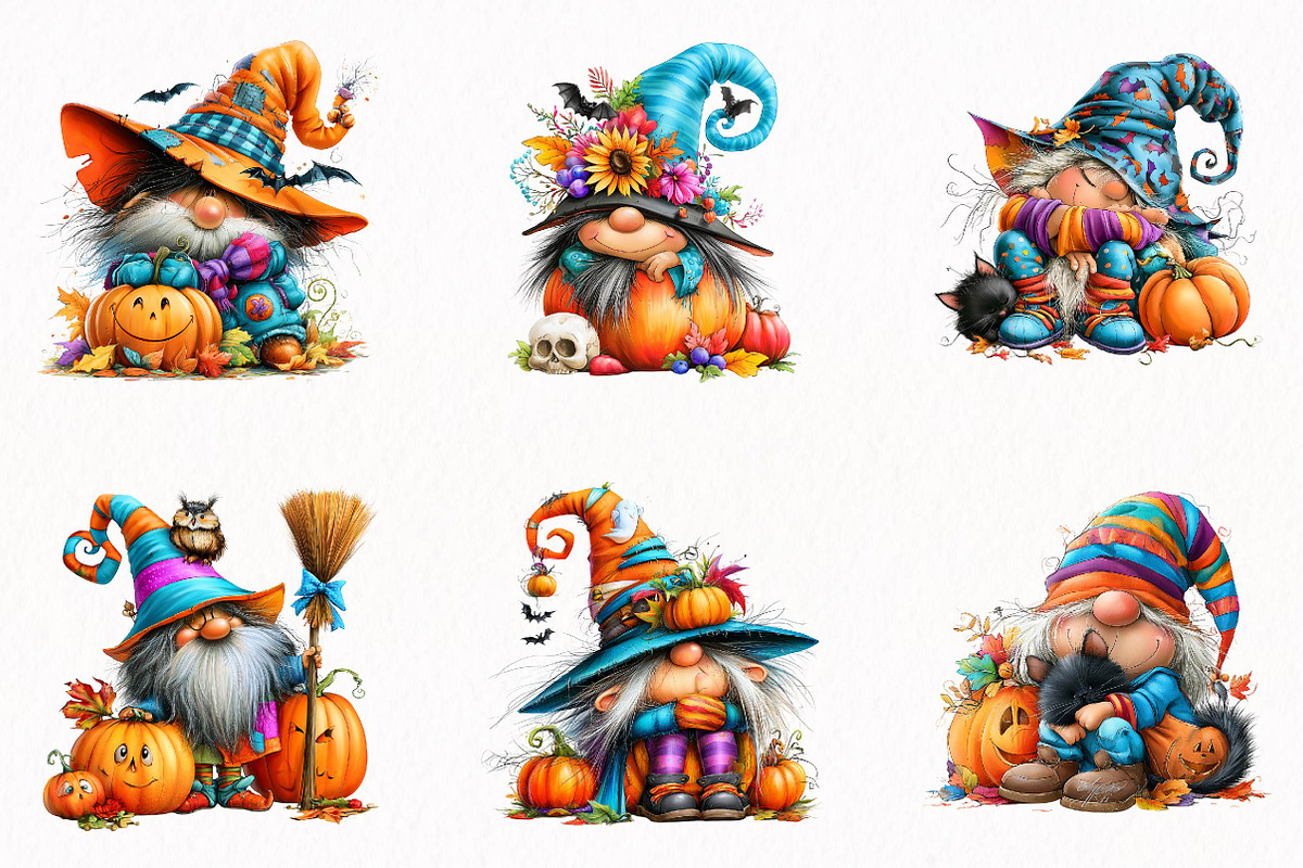 Halloween Gnomes Clipart Set, a Seasonal Illustration by fashionaddict (Photo 4 of 7)
