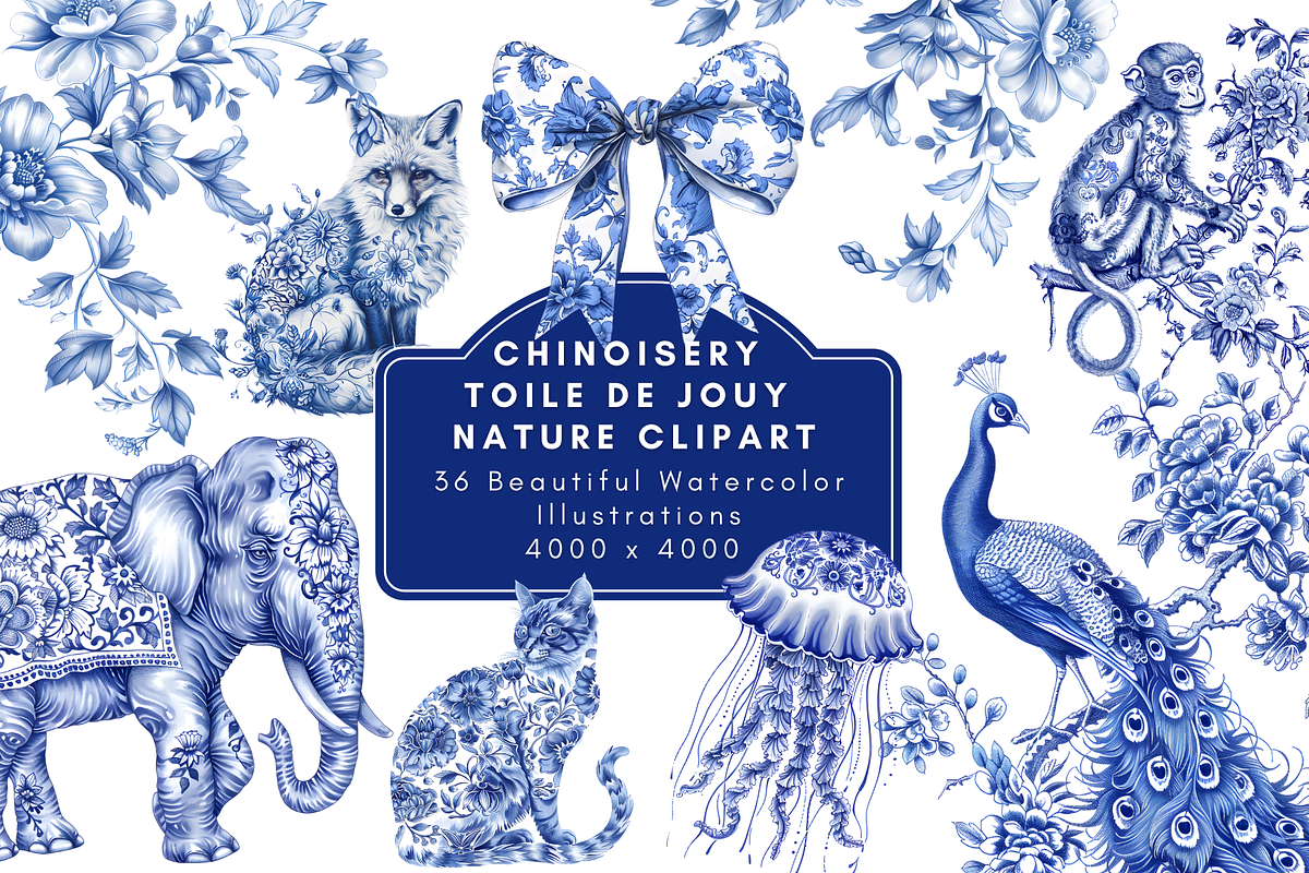 Chinoiserie Toile de Jouy Clipart, an Illustration by NadiaTheronArt (Photo 1 of 4)