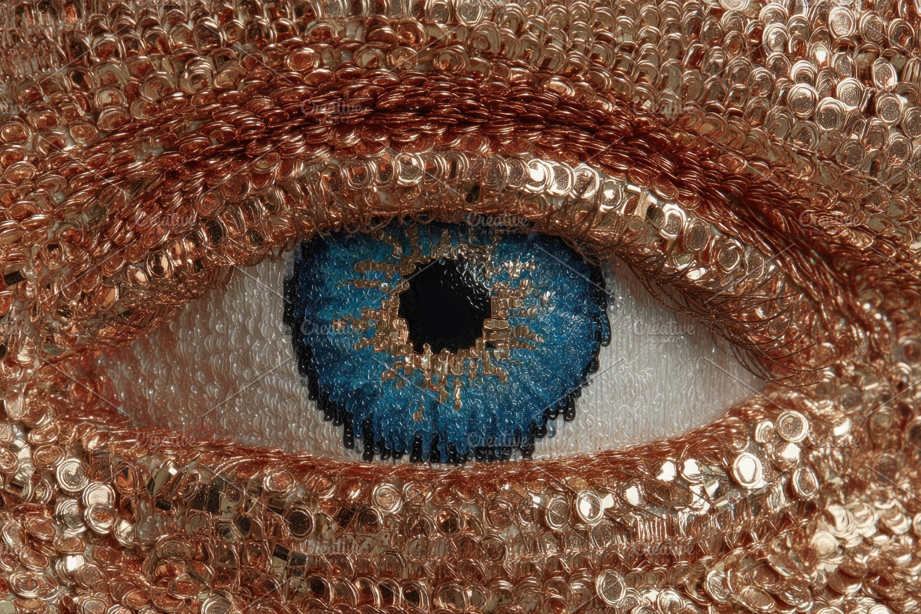 Extreme Macro Blue Eye Surrounded by Metallic Gold Texture with, a Person Photo by José Manuel Gelpi