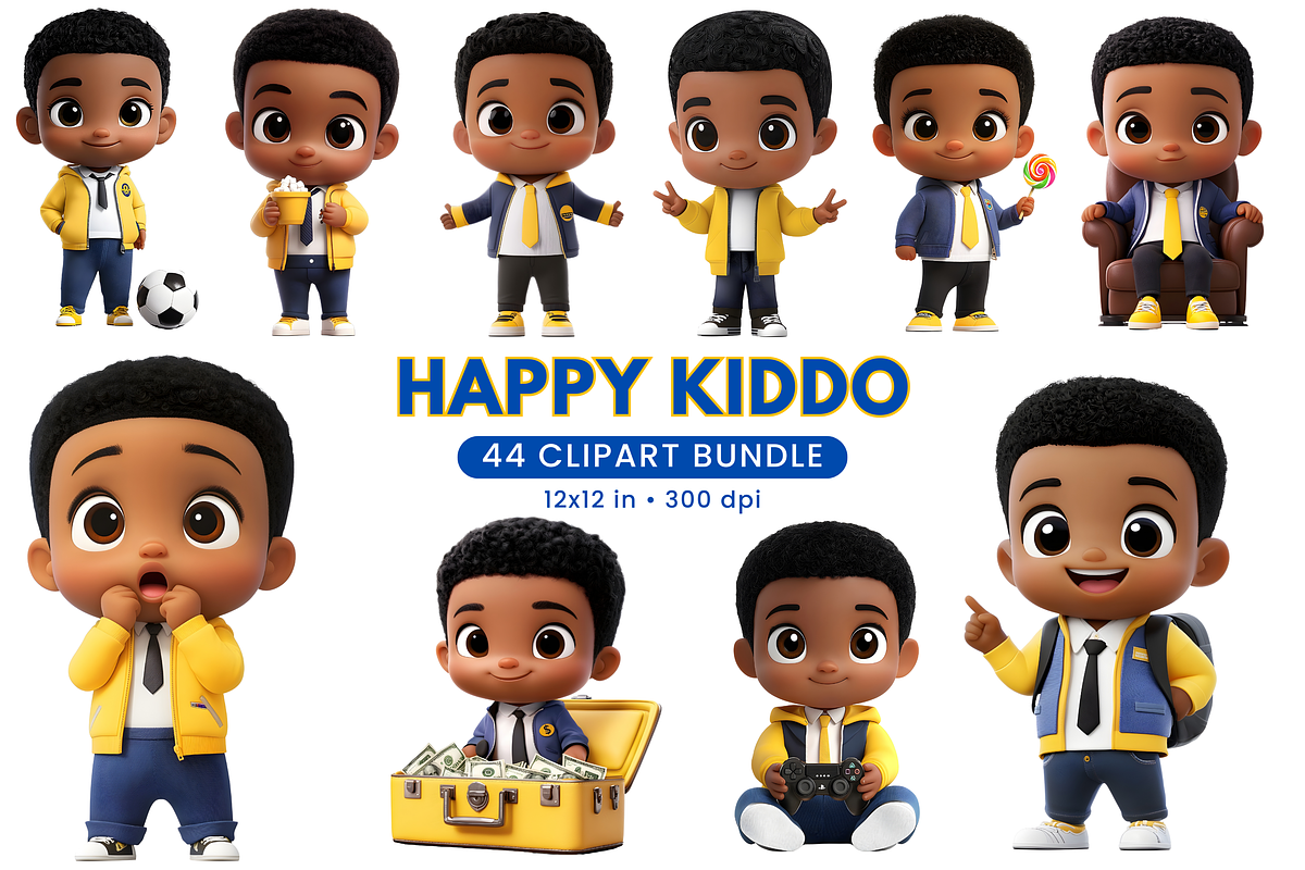 Happy Kiddo Boy Clipart Bundle, a Person Illustration by ninakosh (Photo 1 of 10)
