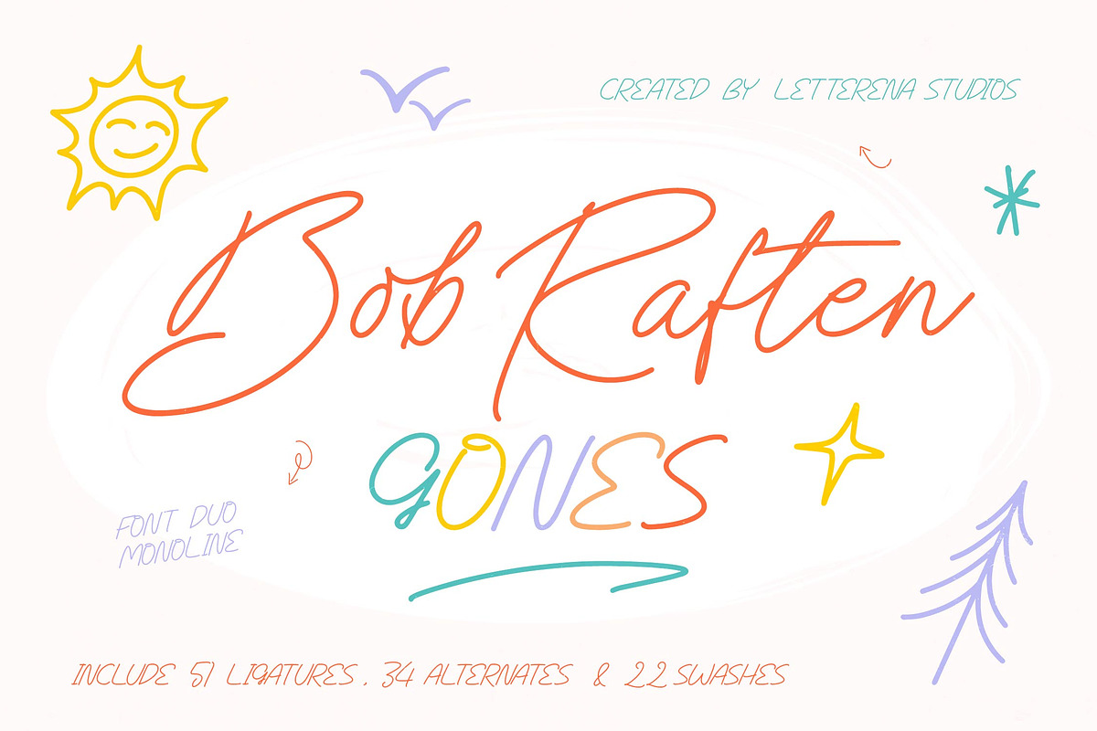 Bob Raften Gones Font Duo Monoline, a Script Font by Letterena Studios Script (Photo 1 of 10)