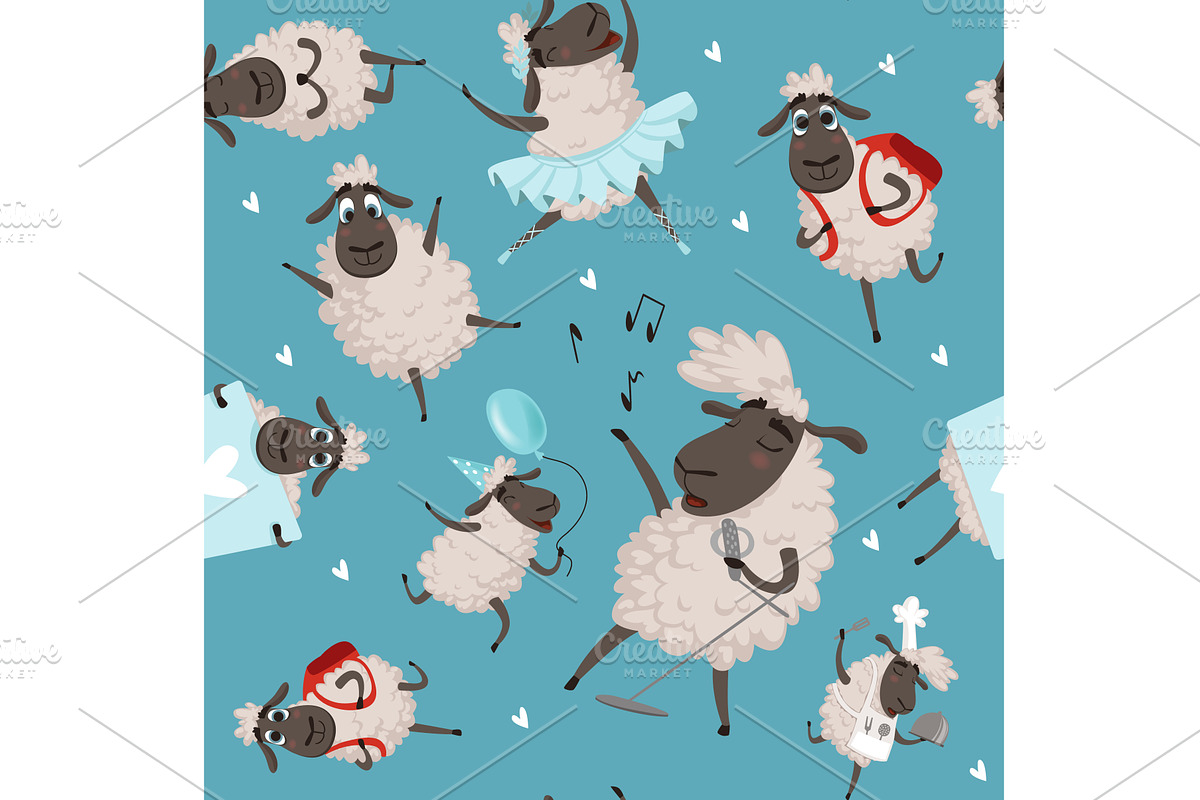 Sheeps pattern. cute animals in, an Animal Illustration by Onyx