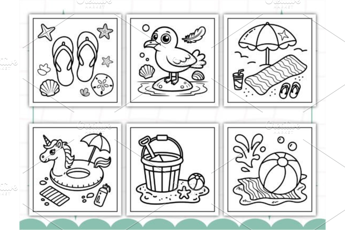 Bold Easy Cute Summer Coloring Pages, a Seasonal Illustration by Akrinity Digital (Photo 4 of 4)