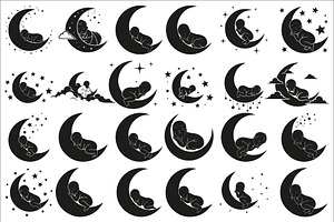 Adorable sleeping moon baby decor, an Illustration by Amazin_art