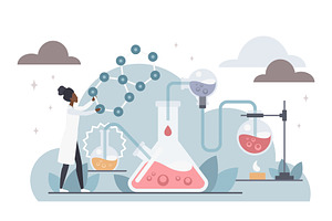 Scientist conducting chemistry, an Illustration by Lemberg Vector