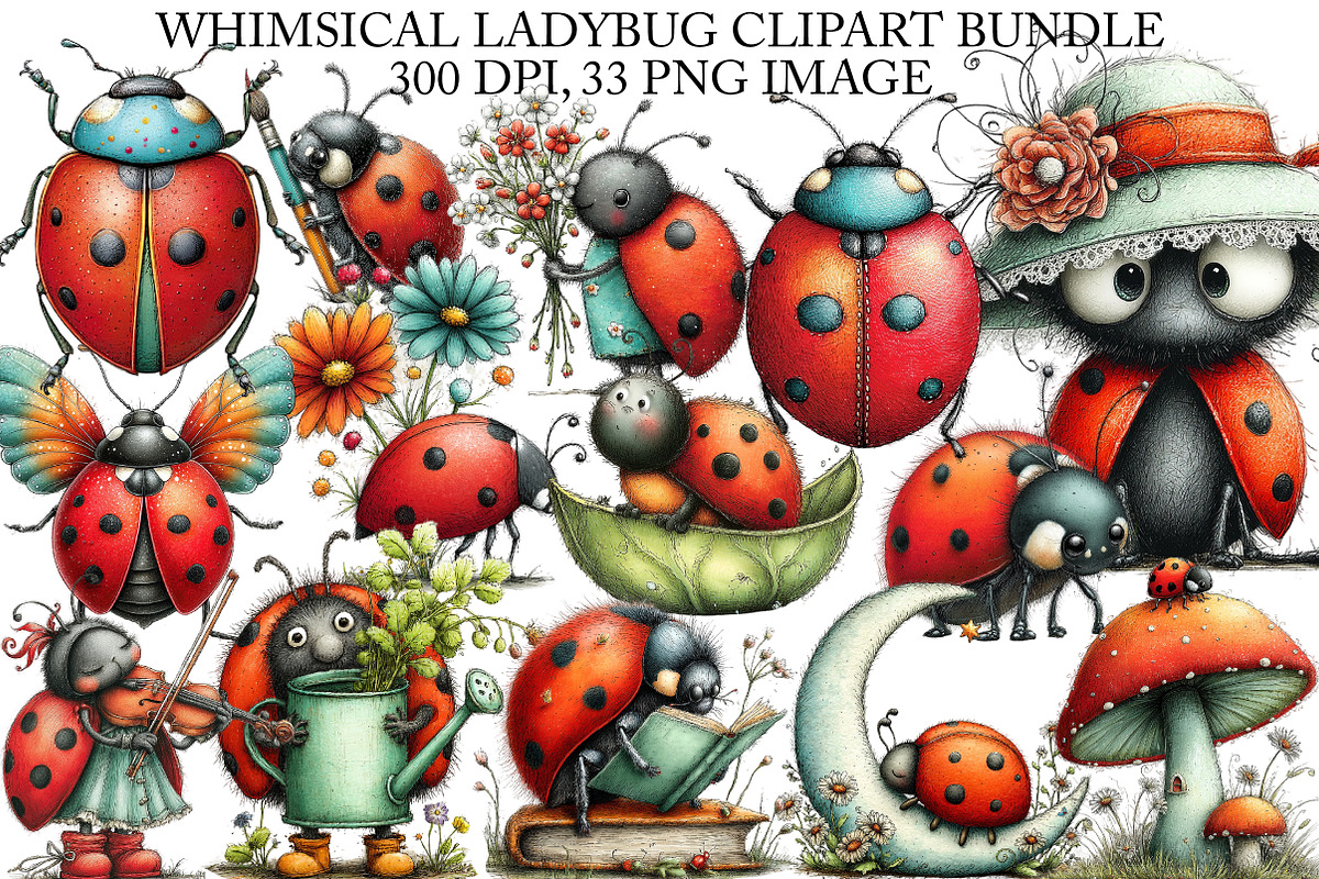 Whimsical Ladybug Clipart Bundle, an Illustration by Canvas Craft (Photo 1 of 4)