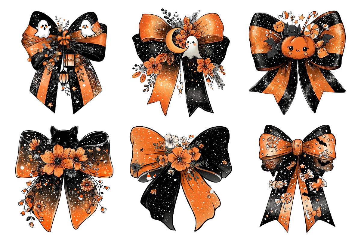 Whimsical Halloween Bow Clipart, a Seasonal Illustration by Creative Art (Photo 4 of 6)
